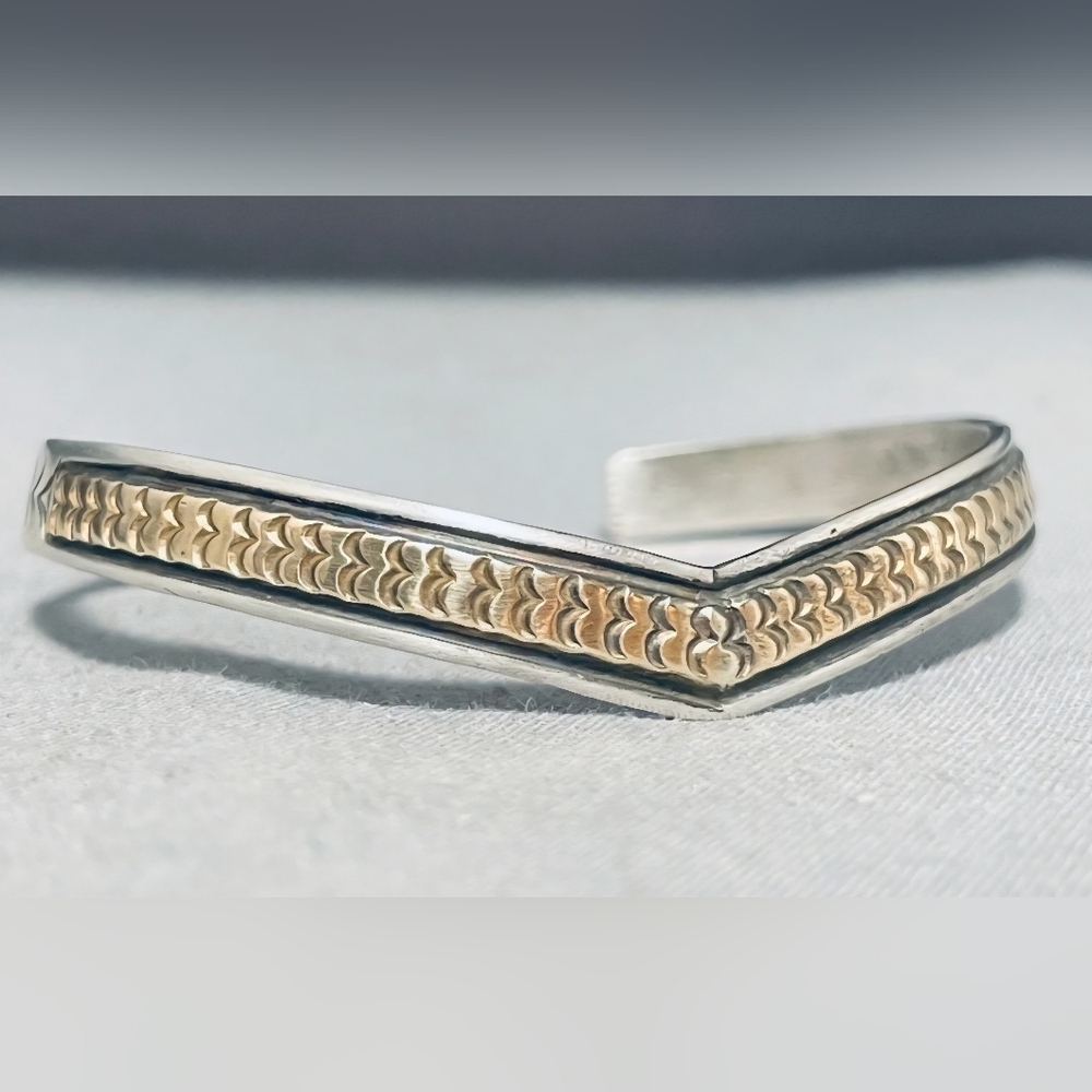 Vintage Navajo 14k Gold And 925 Sterling Silver Bangle Bracelet